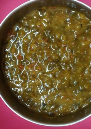 A picture of Tuar Dal with methi leaves.