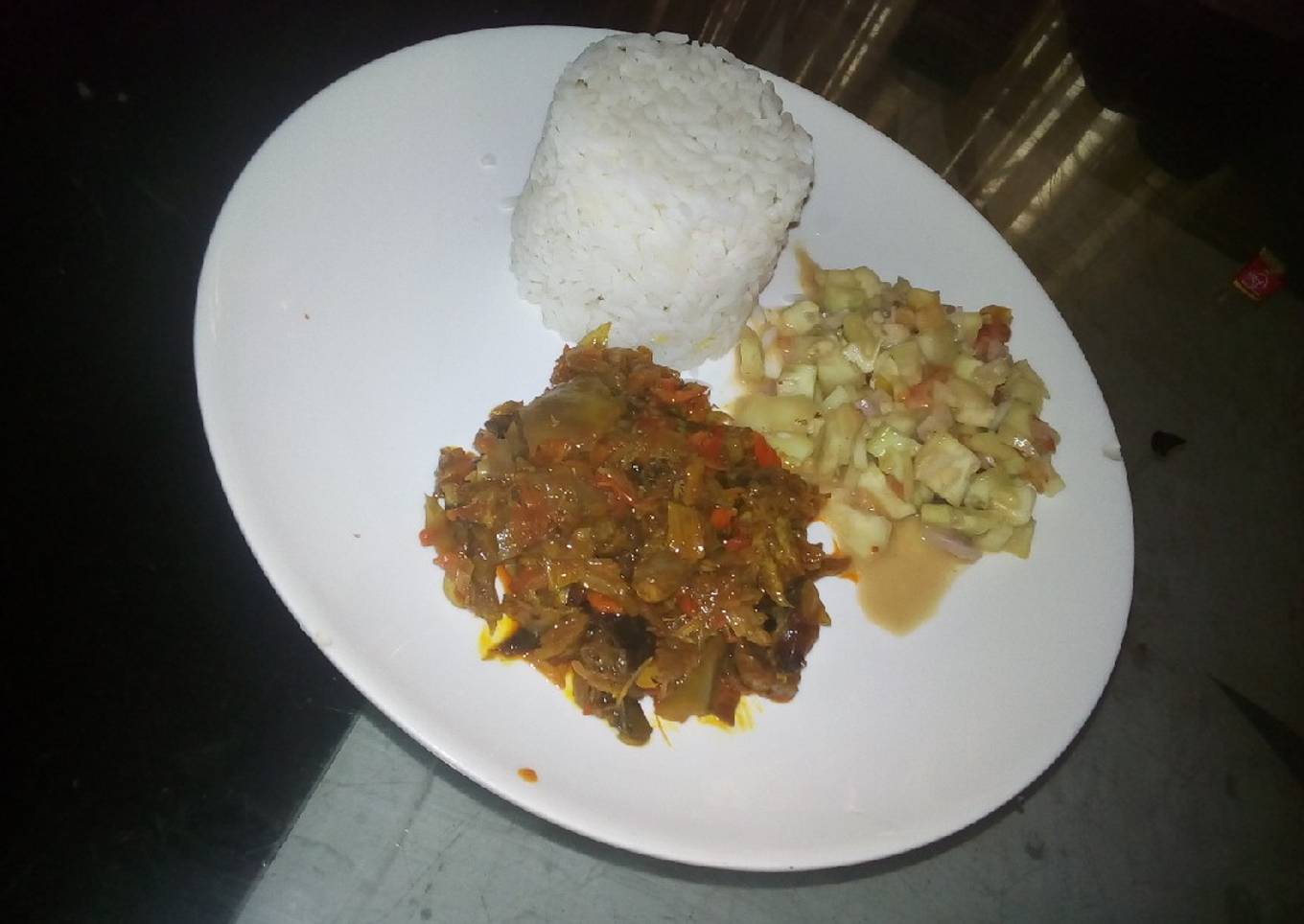 Rice,dry fish,local cucumber