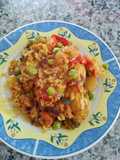 Verduras salteadas con pollo y arroz integral