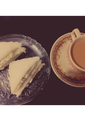 A picture of Egg Sandwich and Masala Tea (Classic breakfast from Indian Coffee House Kolkata).