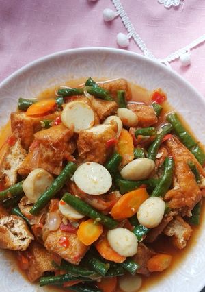 Foto resep Tumis bakso ikan tahu pedas manis non msg