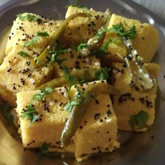 Homemade khaman dhokla A picture of Homemade khaman dhokla.