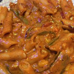 A picture of Red sauce pasta.