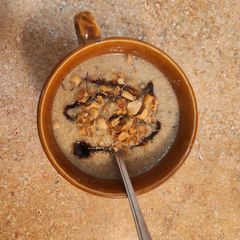 Thyme Cream of Celeriac Soup with Crushed Peanuts A picture of Thyme Cream of Celeriac Soup with Crushed Peanuts.