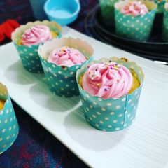 A picture of Vanilla Sponge Cupcake with Italian Buttercream Frosting.