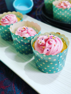 A picture of Vanilla Sponge Cupcake with Italian Buttercream Frosting.
