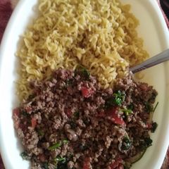 #myfirst recipe. Noodles with minced meat A picture of #myfirst recipe. Noodles with minced meat.