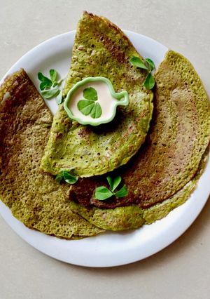 A picture of Mixed Millets and Veggies Dosa (with jowar, ragi, bajra flours and lentils).
