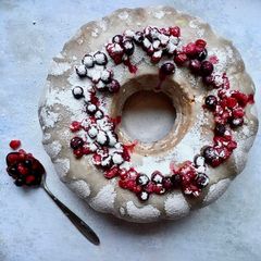 A picture of Ciambella with mascarpone and mixed berries.