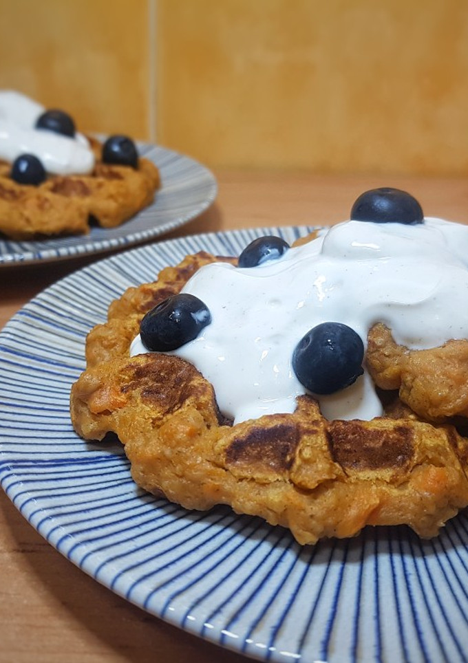 Una foto de Gofres (o tortitas) de boniato