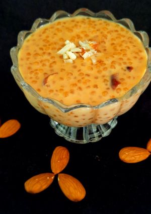A picture of Caramel sago (payasam) kheer.