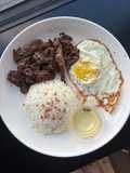 Garlic rice with lemongrass pork and fried egg