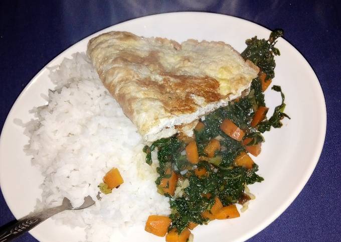 Rice kales and pan fried eggs