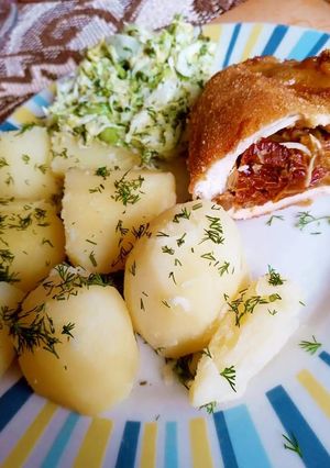 Zdjęcie przepisu Roladki z kurczaka z suszonymi pomidorami.