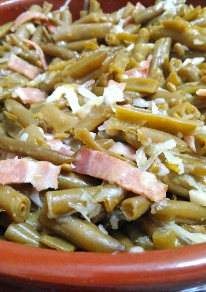 Una foto de Judías verdes salteadas con bacon y queso