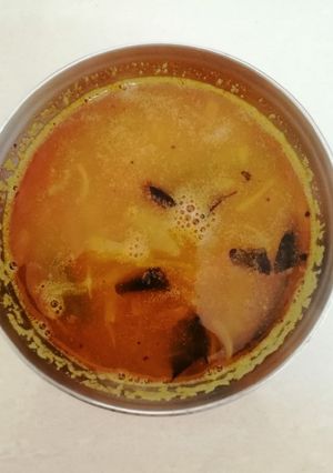 A picture of Moongdal rasam pesarapappu chaaru.