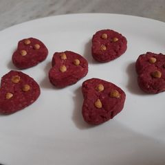 A picture of Heart shaped Red Velvet Cookies.