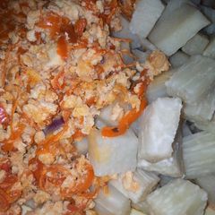 A picture of Yam with egg sauce.