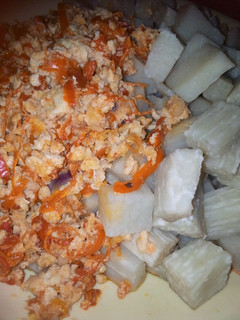 A picture of Yam with egg sauce.