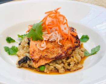 Update, Cooking Recipe BahnMi Glazed Salmon with Pho Broth Risotto Delicious Simple