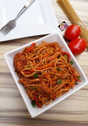 A picture of Jollof Spaghetti.
