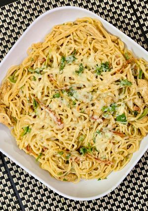 A picture of Creamy One Pot Chicken Fajita with Noodles.