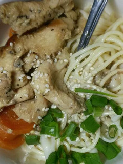 A picture of Simple Sesame Sauce Pasta with Chicken & Carrots.