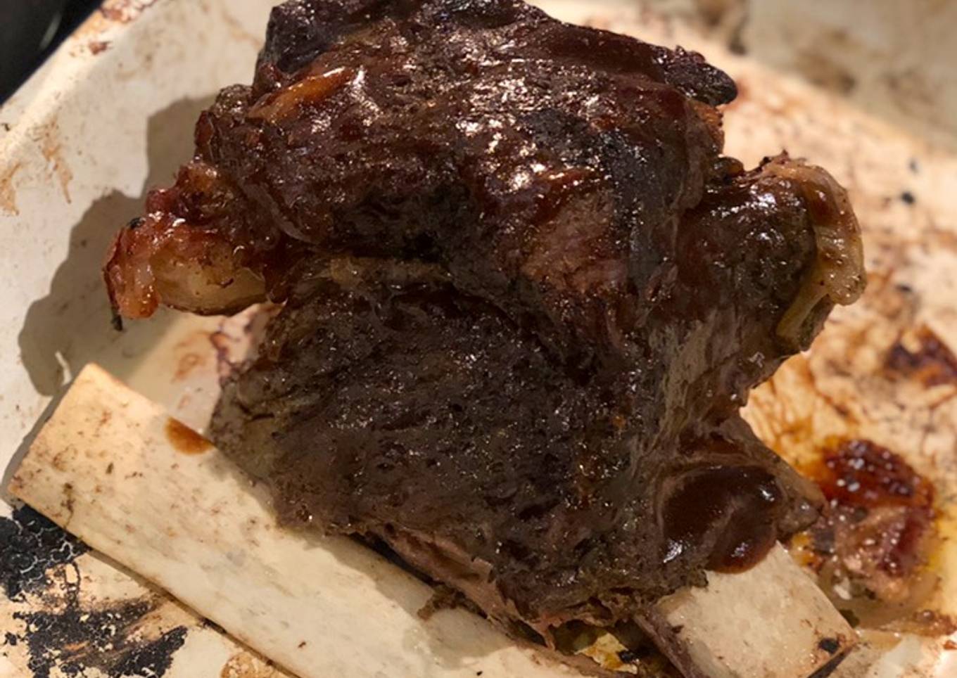 Slow cooked beef rib with a shallot and lemonade dripping