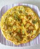 Tortilla de puerros y gambas
