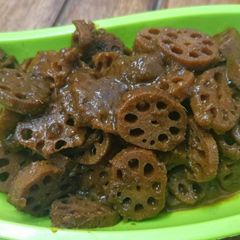 A picture of Punjabi style lotus stem ki sabji.