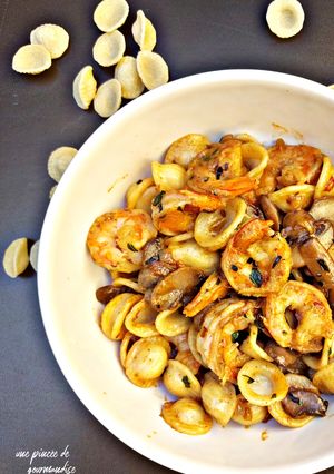 Une photo de Orecchiette aux crevettes sauce champignon