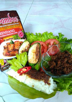 Foto resep Nasi bakar suwir tongkol Rendang pedas