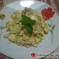 A picture of Egg salad with mustard and mayonnaise.
