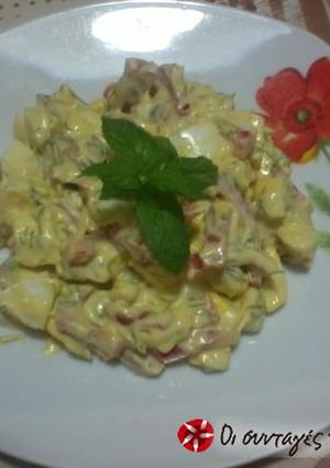 A picture of Egg salad with mustard and mayonnaise.