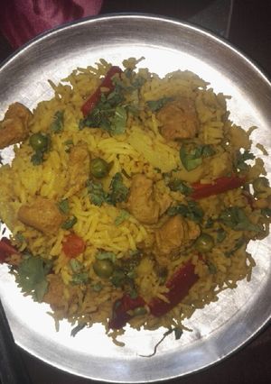 A picture of Mix veg and nutrela chunks briyani.