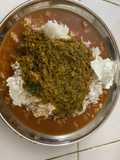 Amaranth leaf curry (Kempu harve soppu huli)