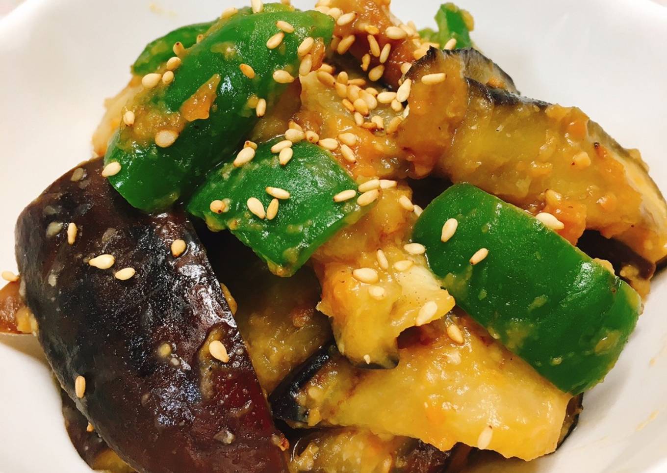 Stir-fried eggplant and green pepper with Miso sauce