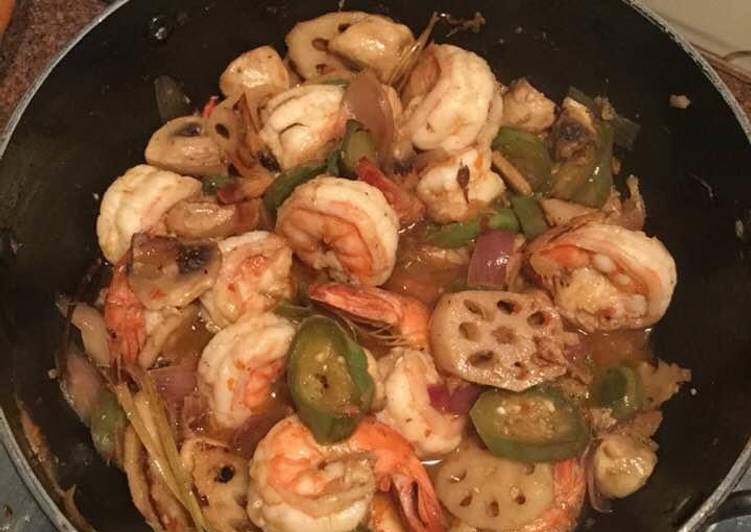 Recipe of Super Quick Homemade Flash fried prawns and vegetables