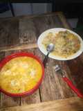 Sopa (o soyo según mi señora) con fideos cabellos de ángel, para mi hijo