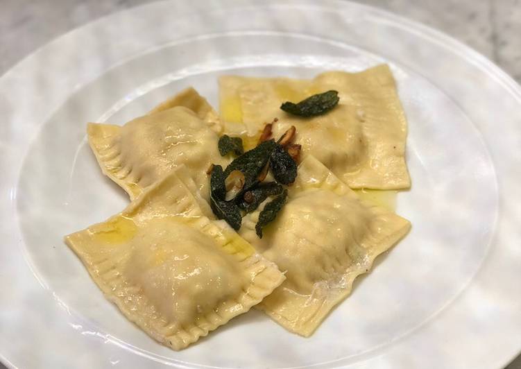 Sunday Fresh Homemade crab ravioli with sage lemon butter sauce