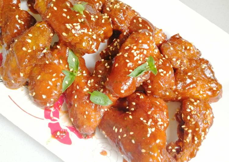 اجنحة الدجاج بصلصة الباربكيو على الطريقه الكوريه 😋