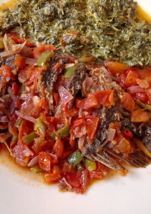 A picture of Wet Fried Fish with Kienyeji.