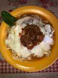 Fideos al huevo!! Con estofado 😋
