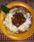 Fideos al huevo!! Con estofado 😋
