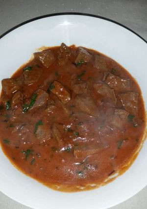 A picture of Kenyan Liver stew.