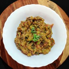A picture of Roasted Green Eggplant Mash or Hare Baingan ka Bharta.