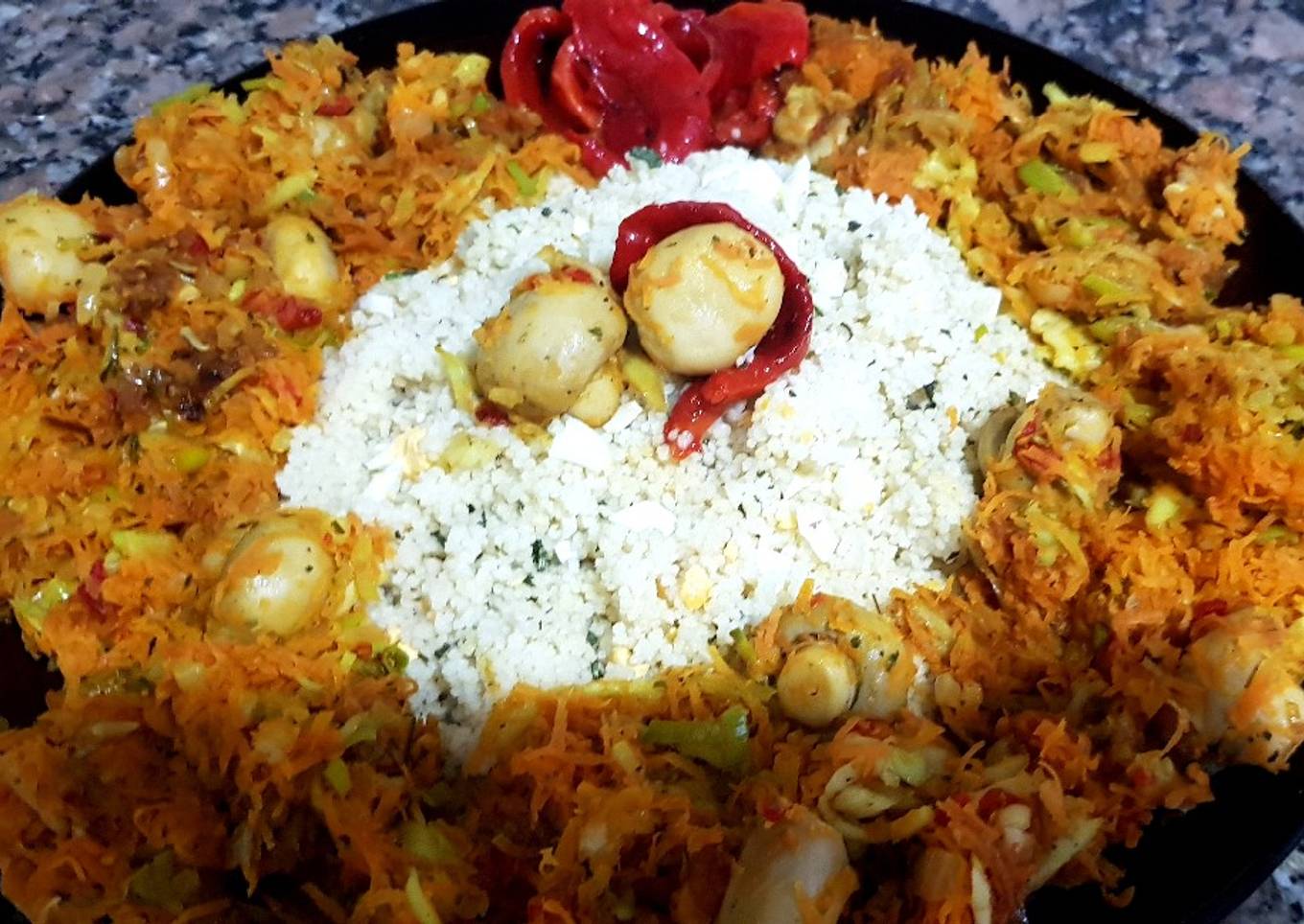 Cous cous con champiñones y vegetales