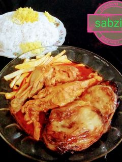 عکسی از دستور خورشت بادمجان با مرغ