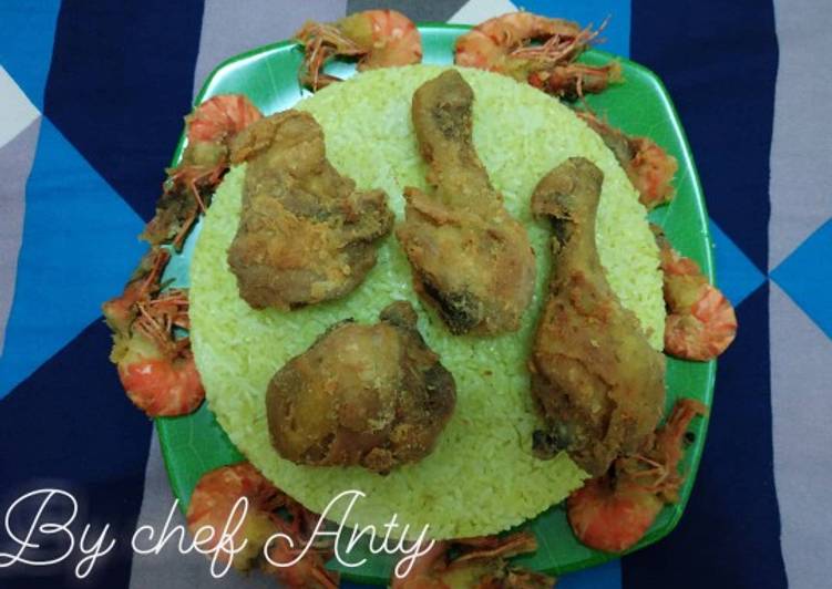 Bumbu Nasi Kuning dengan udang goreng tepung | Cara Masak Nasi Kuning dengan udang goreng tepung Yang Paling Enak