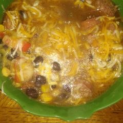 A picture of Gumbo with shrimp and sausage/bangers. 🙂.